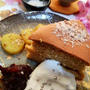 さつま芋と餡とホイップクリーム添え、奄美大島の粉糖と菊芋パウダー使用の焼きっぱなしケーキ♪