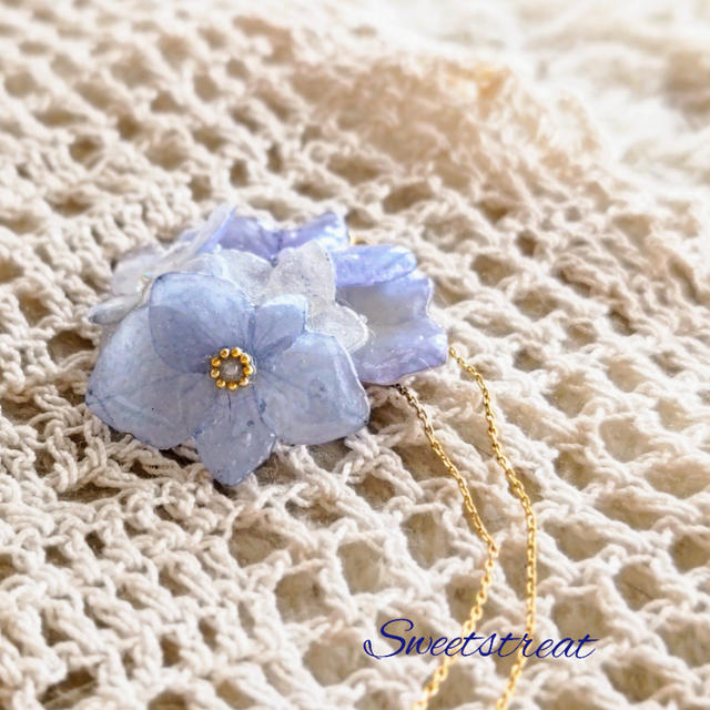 【レジンアクセサリー】ドライ紫陽花のネックレス