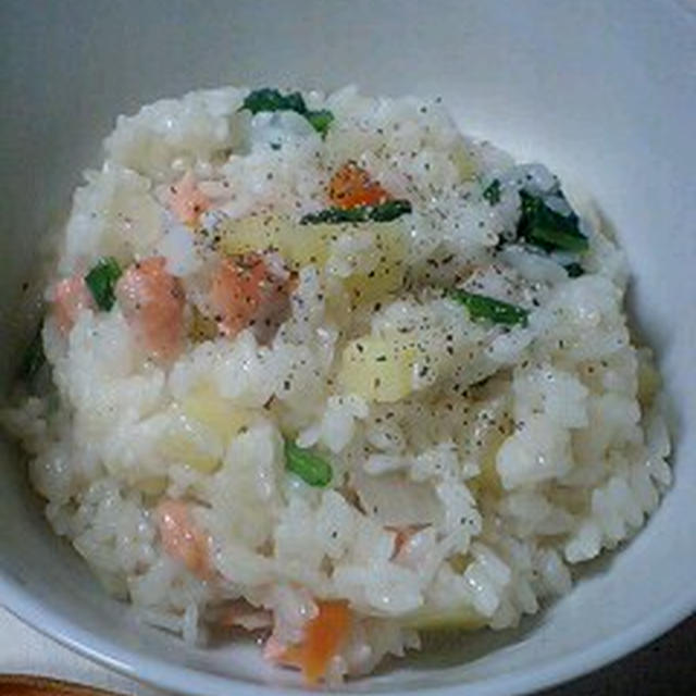 サーモンリゾットで朝ごはん