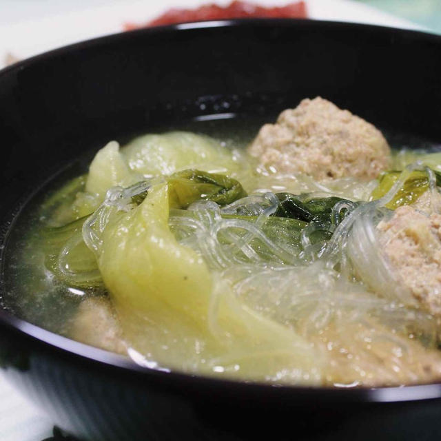 ★生姜団子と青梗菜の春雨中華スープ煮★