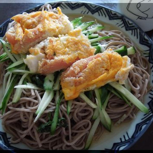 明太子卵焼きのせぶっかけ蕎麦