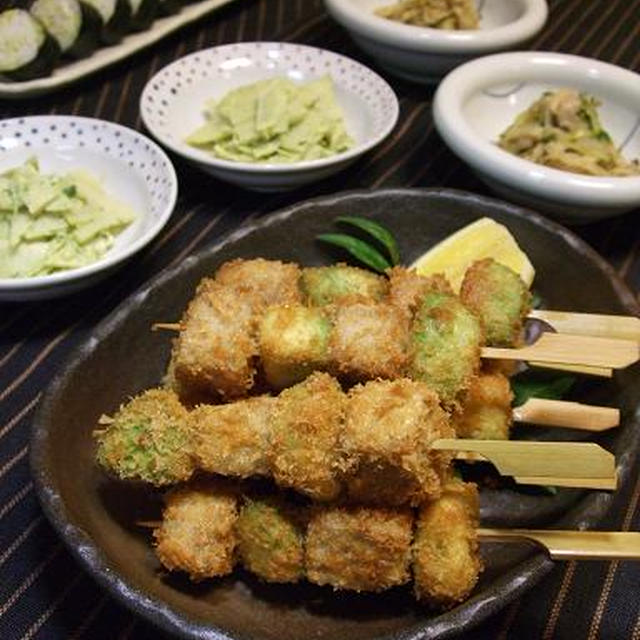 アボカドまぐろの串揚げとタケノコの木の芽マヨサラダ