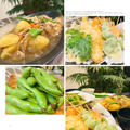 夕食の一品はいただき物の新玉ねぎ、新じゃがいもで肉じゃがです・・メインはそら豆などの天ぷら