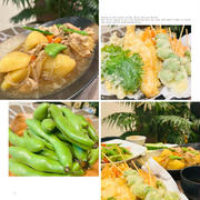 夕食の一品はいただき物の新玉ねぎ、新じゃがいもで肉じゃがです・・メインはそら豆などの天ぷら