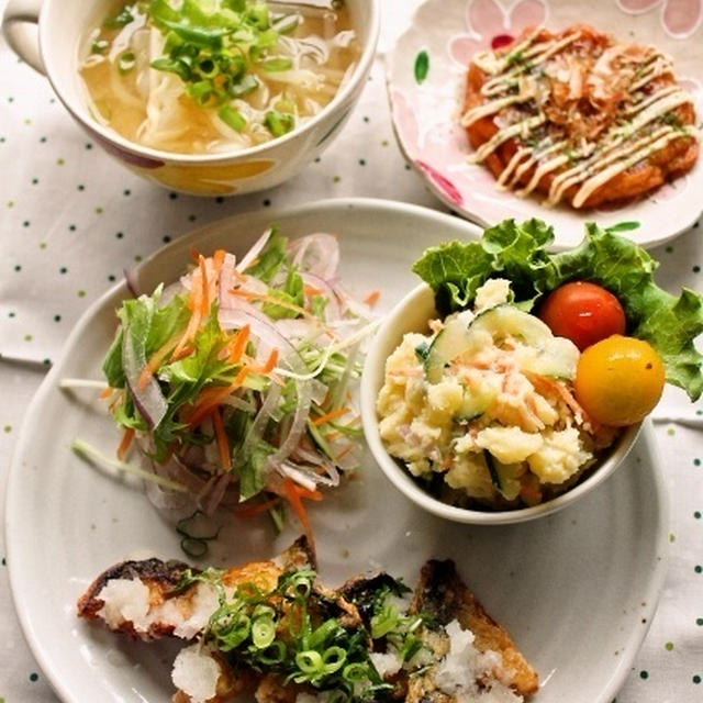 サバの竜田揚げおろしポン酢和え　/ 甘酢生姜ポテトサラダ