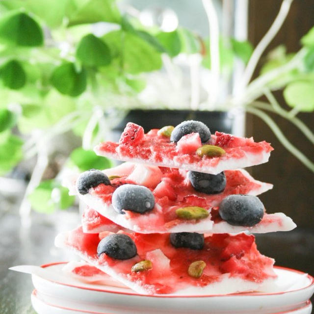 Frozen Yogurt Bark with Rhubarb 板チョコ風フローズンヨーグルト