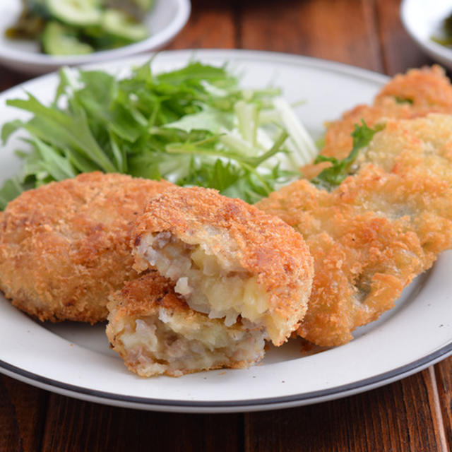 フライ盛りのごはんの日。野菜の焼き浸し（作り置き）。