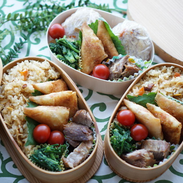 お弁当に詰めやすい♡三角春巻き弁当＆今日から息子わっぱ弁