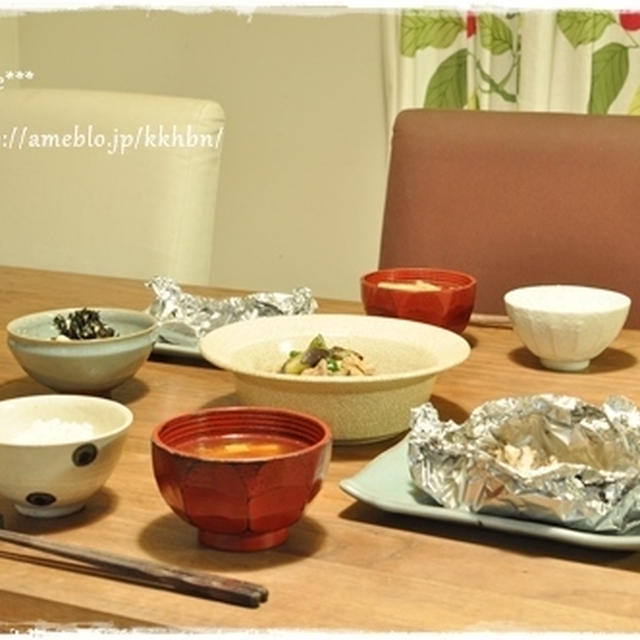 【鱈のホイル蒸し、茄子とピーマンの豚味噌炒めなど】