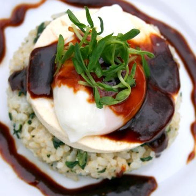 Kale Rice with Tofu and Poached Eggジャパン風エッグベネディクト