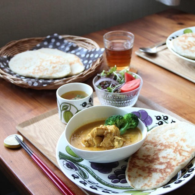 バターチキンカレーとナン（きのう何食べた？レシピ）。寄せ植え。