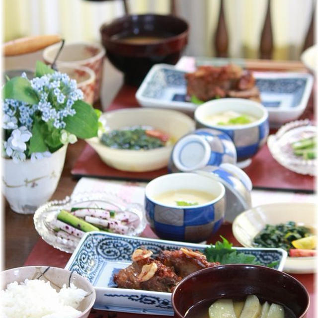 スペアリブの醤油麹焼き。　と　献立と　今週のお買い物。