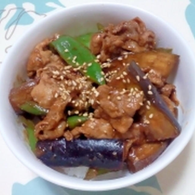 夏野菜と豚肉の甘味噌丼
