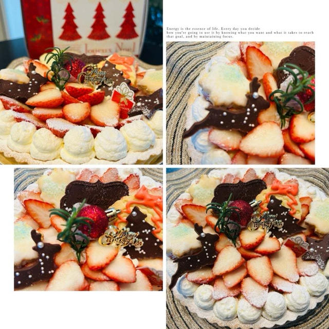 トナカイやツリーのチョコを飾って、クリスマス用苺のカスタードクリームタル～♪♪