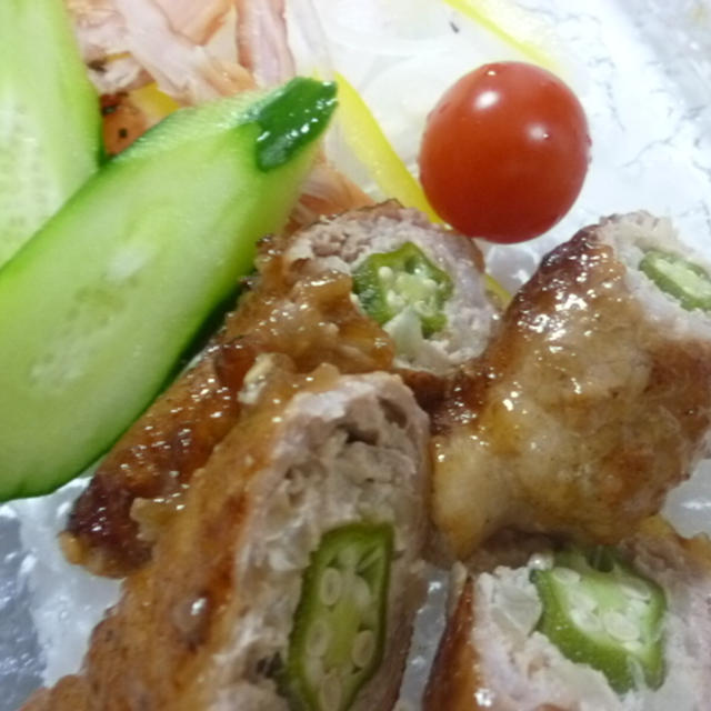 アスパラ鶏ひき肉豚バラまき焼き★