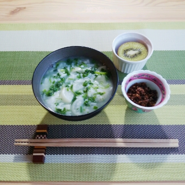 ■冷やご飯で簡単に、お餅入り七草粥の朝ごはん