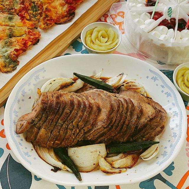 コストコ三元豚型ロースブロックと まつやとり野菜みそ でお祝いメニュー