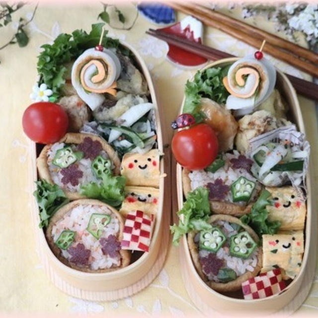  【お弁当】お稲荷さんとつくねのお弁当。動画もアップしてます。と　ごめんなさいーーー。