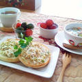 和風のオープンサンドとさつまいもとお豆のスープ☆