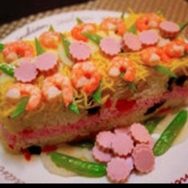 魚ニソでデコケーキ五目ちらし寿司#私のごはん