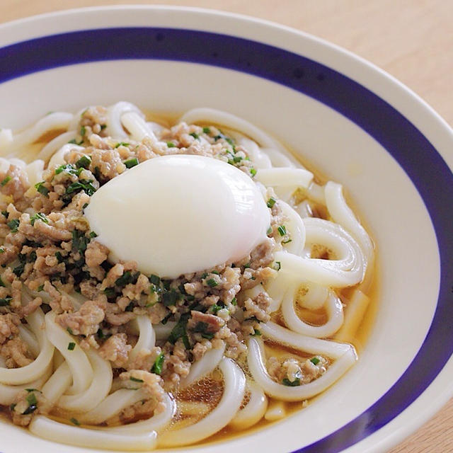 パパッとすます♡甘辛ニラミンチのぶっかけうどん