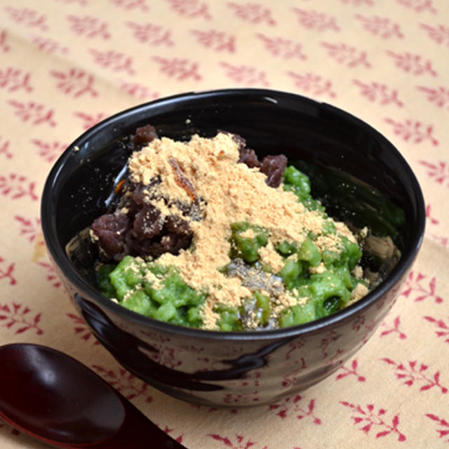 信玄餅風抹茶ジュレ・あんこ添え。ちょりパンケーキでモーニング♪