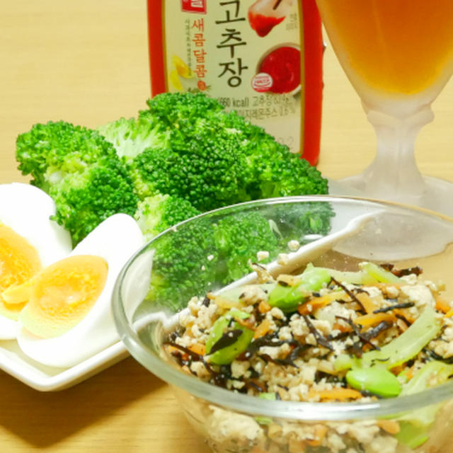 ひじき炒り豆腐サラダとビアボール
