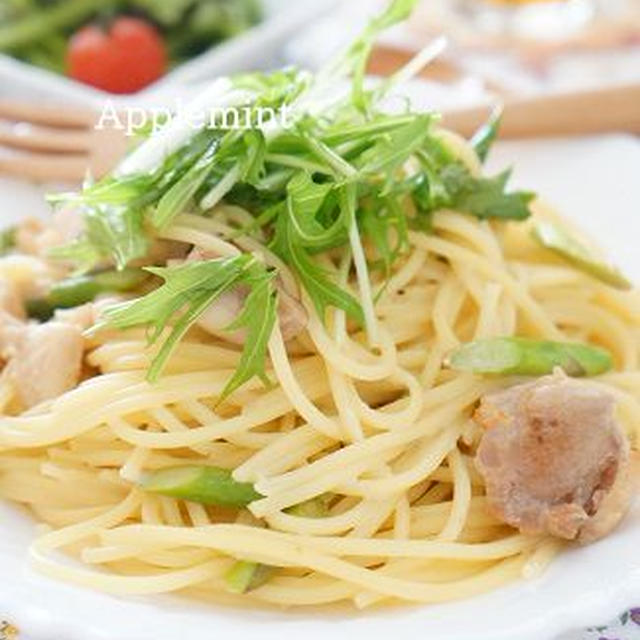濃厚＆ガッツリ男子が好きな♪鶏肉とアスパラと水菜の和風クリームパスタ