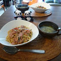 ベーコンとシラスとトマトのシソ風味パスタ