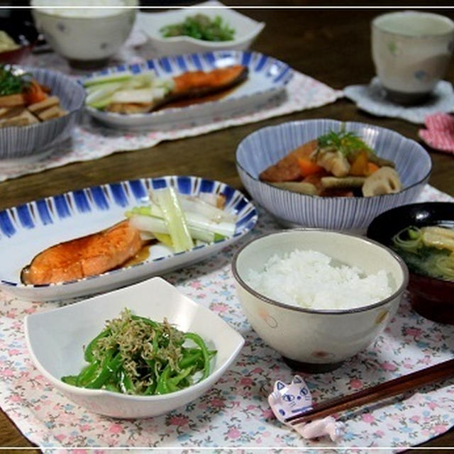 ・鮭の照り焼き＆根菜とさつま揚げの煮物