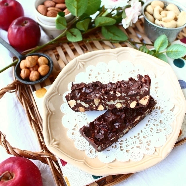 材料３つだけ！　ナッツぎっしり、チョコレートグラノーラバー