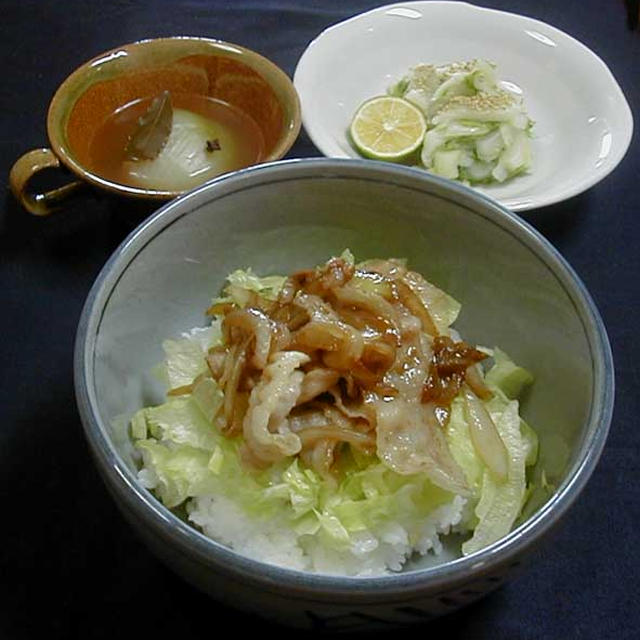 豚生姜焼き丼＆玉葱スープ