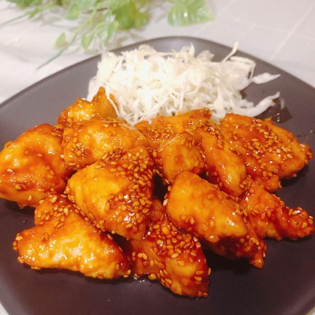 カロリーもっと控えめ！フライパン一つで簡単！鶏むね肉でヤンニョムチキン　韓国料理　