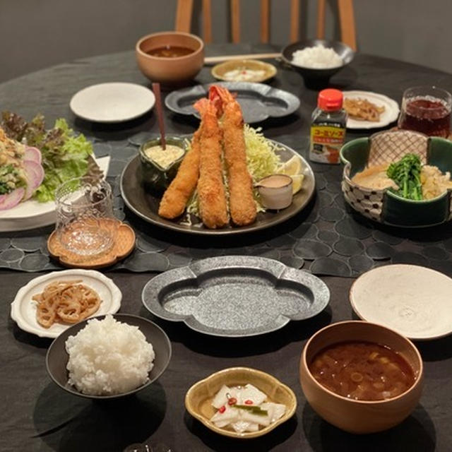 超特大エビフライの夜ごはん