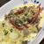 牛肉サフランクリームライス(ハッシュドビーフかな）・トマトレタスケールブルーチーズサラダ
