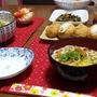 うどん＆いなり寿司＆ターサイの炒め物