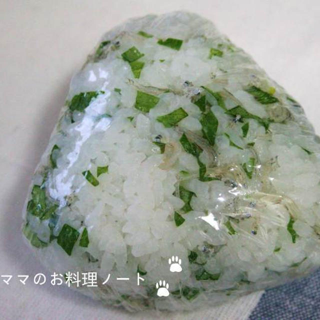 セロリとちりめんじゃこのおにぎり