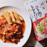 だしとスパイスの魔法シリーズ ひき肉のトマトバジル炒め de スパイシーな煮込みハンバーグ