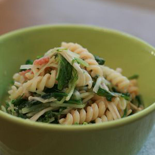 『水菜とえのきの明太子パスタ』