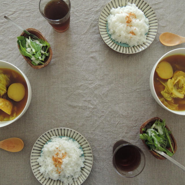 冷蔵庫にあるもので、スープカレーを頂きました。