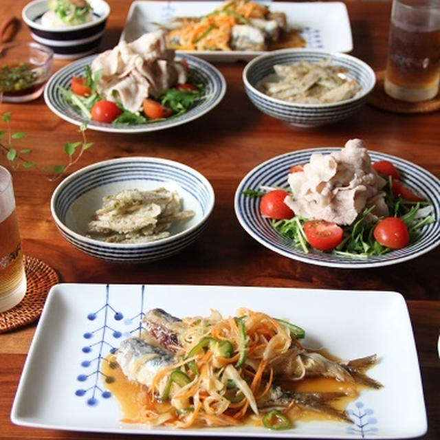 真いわしの南蛮漬け と 冷しゃぶサラダ。