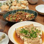 鶏胸肉とごぼうのきんぴら・焼き豆腐のなめたけあんかけ・天ぷら