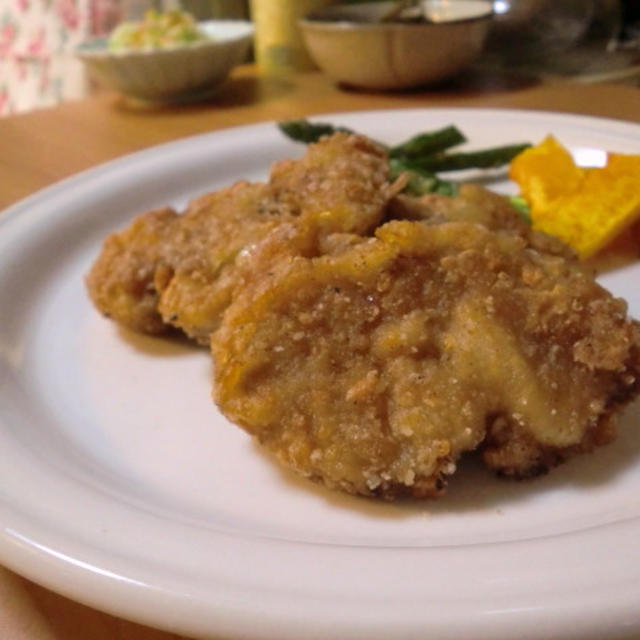 ちょっとピリ辛☆豚ヒレの韓国風から揚げ☆で晩ごはん