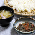 黒ごま豚トマトだれ・そうめん。　と、煮汁で野菜たっぷりスープの晩ご飯。 by 西山京子/ちょりママさん