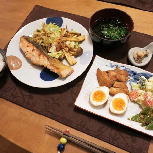 時短料理～鮭のちゃんちゃ焼風とか燻製風とか　…　と　オオバナオケラの花♪