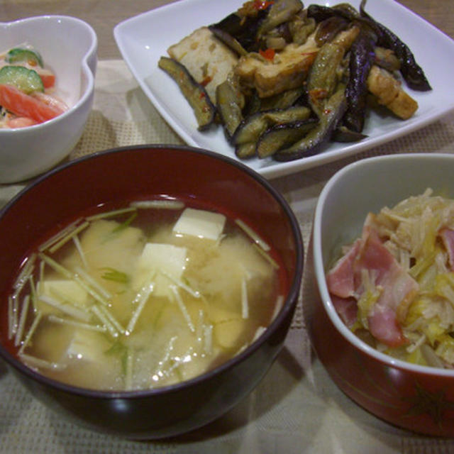 厚揚げ・ﾅｽのﾋﾟﾘ辛ﾏﾖ炒め