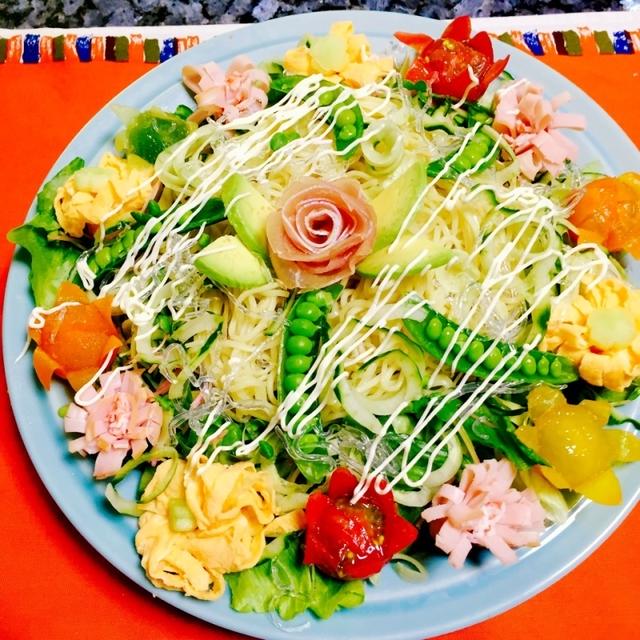サラダ冷麺で、月さん、佑月ちゃんハピバ