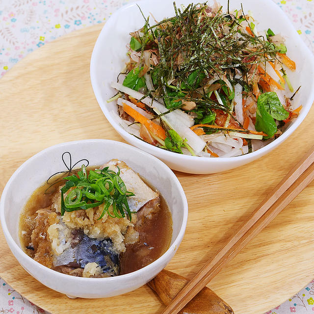 大根一本使い切り！ごはんがススム(๑´ڡ`๑)サバ缶のみぞれ煮♪といろいろ