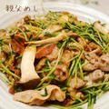 豆苗とエリンギと豚バラの炒めもの