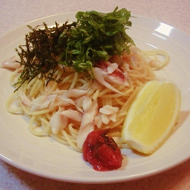 かますの干物で和風パスタ